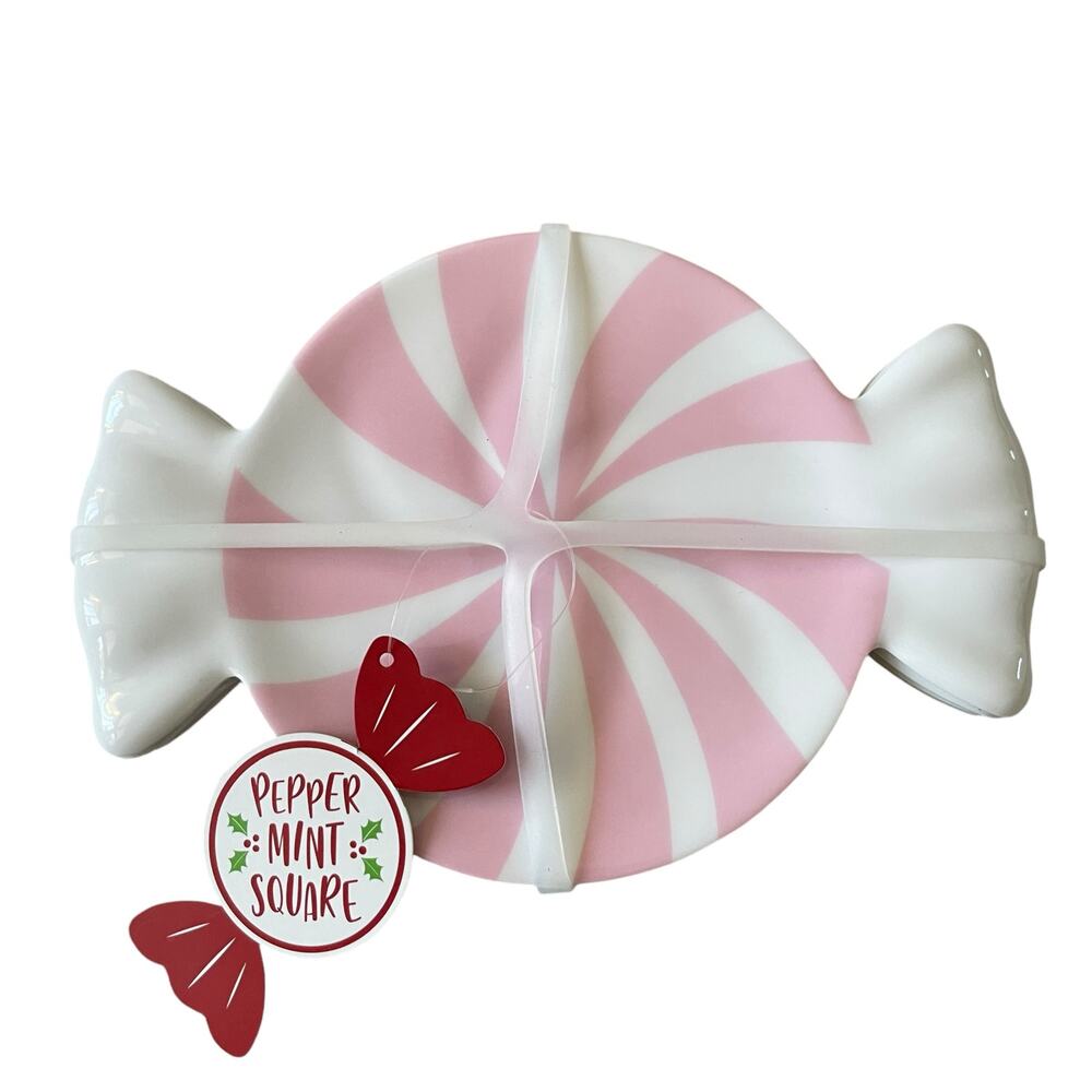 Peppermint Candy Shaped Melamine Christmas Appetizer Plate Set 4 PINK & White